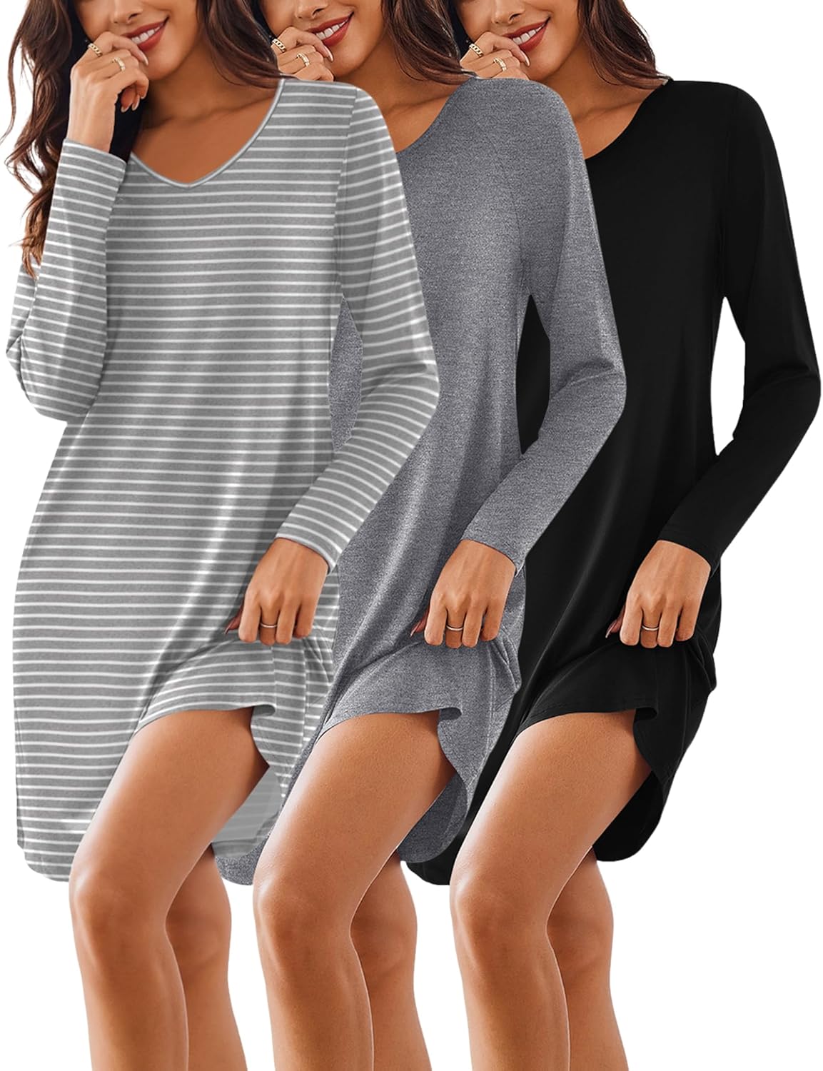 Ekouaer 3 Pack Women's Nightgowns for Comfy Sleepwear Bliss
