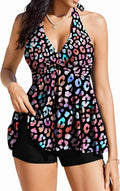 Women's Tankini Swimsuit Two Piece Halter V Neck with Shorts - Modest