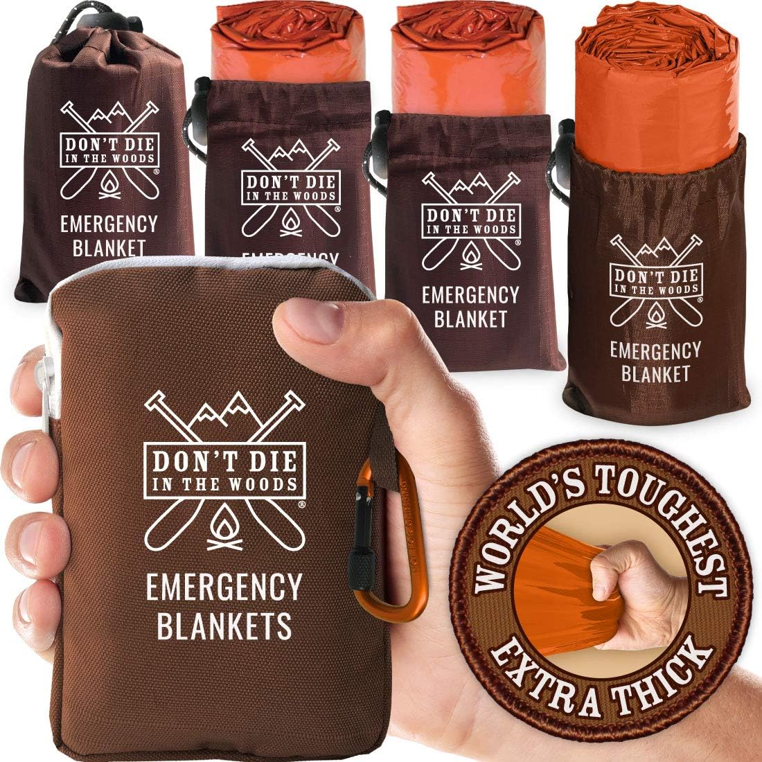 Survive Anywhere: Waterproof Thermal Blankets [4-Pack] - 'Don't Die In The Woods'