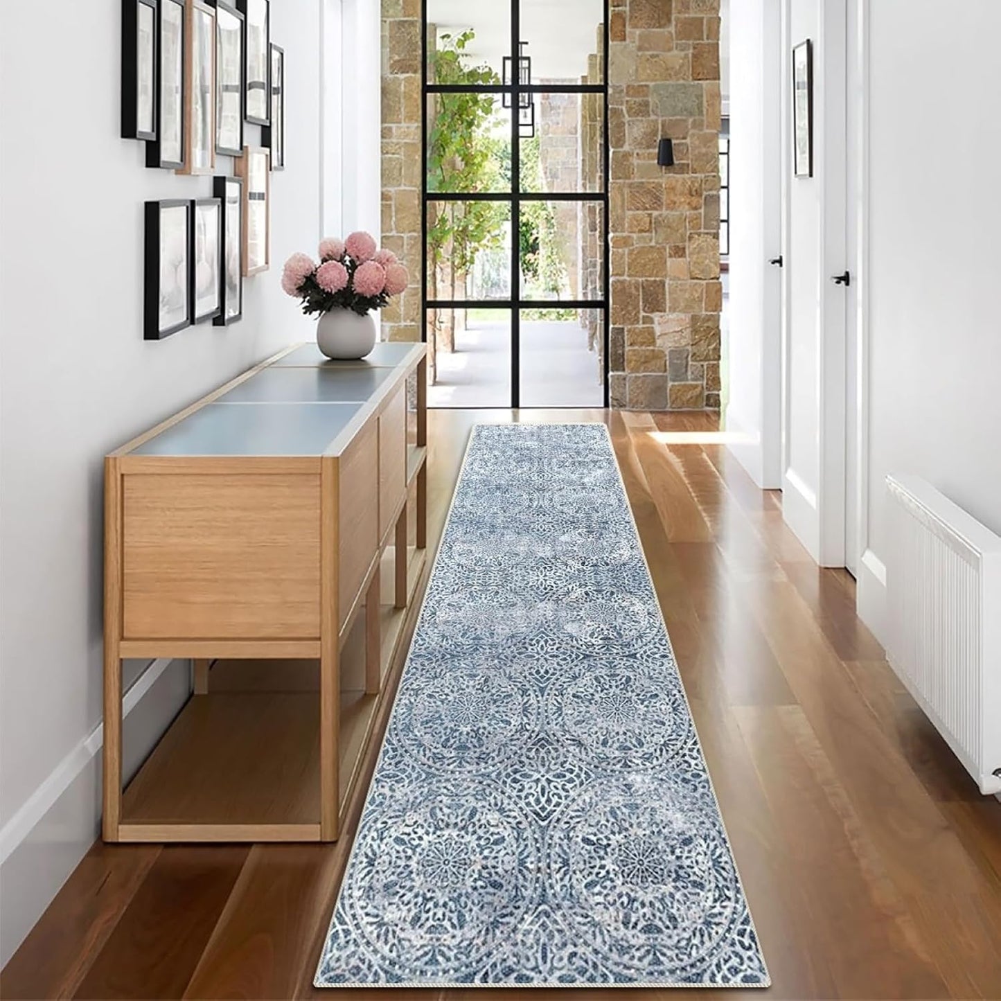 Blue Runner Rug 2x10 Machine Washable Non-Slip Backing for Home