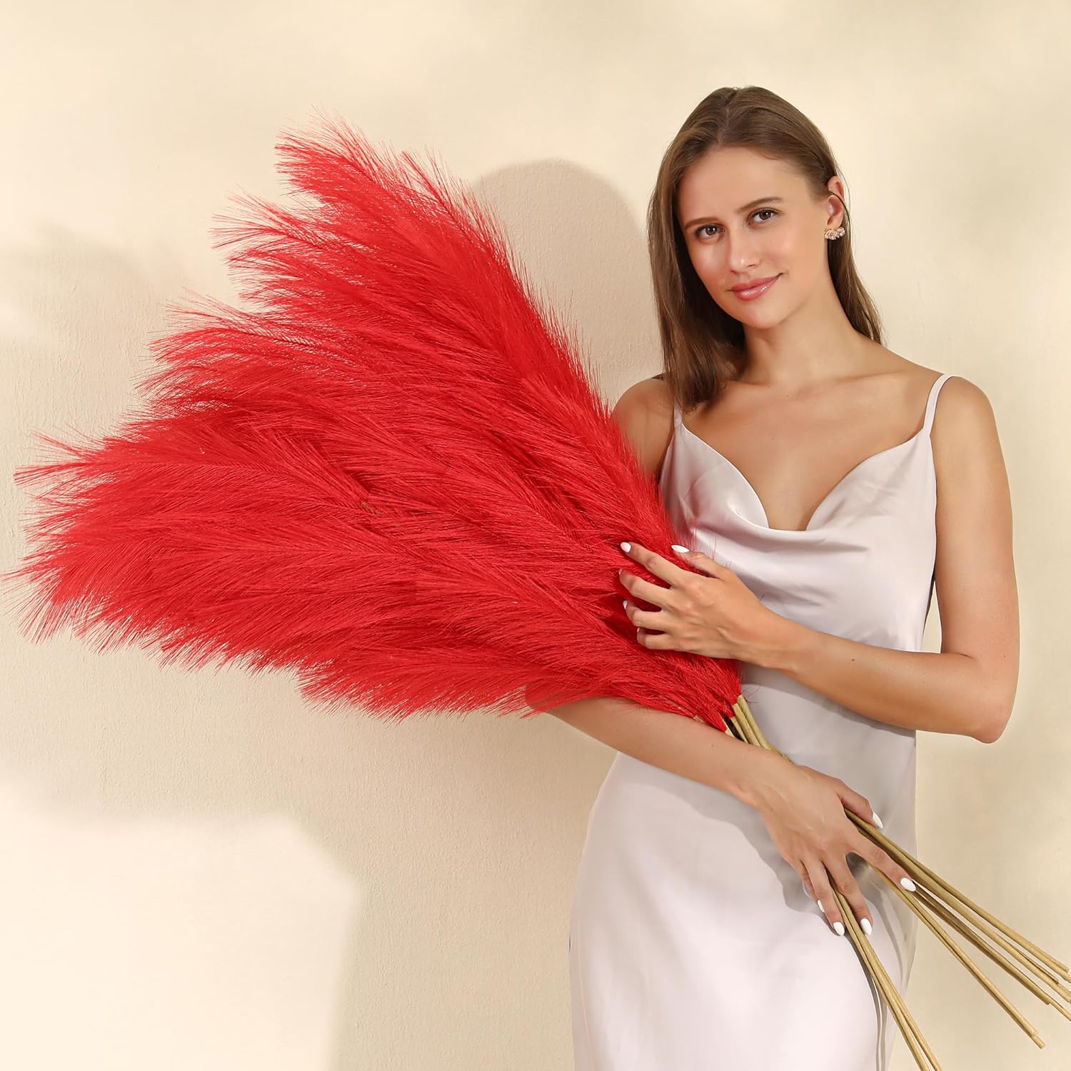 Red Pampas Grass Decor - 45-Inch Set of 8 for Elegant Spaces
