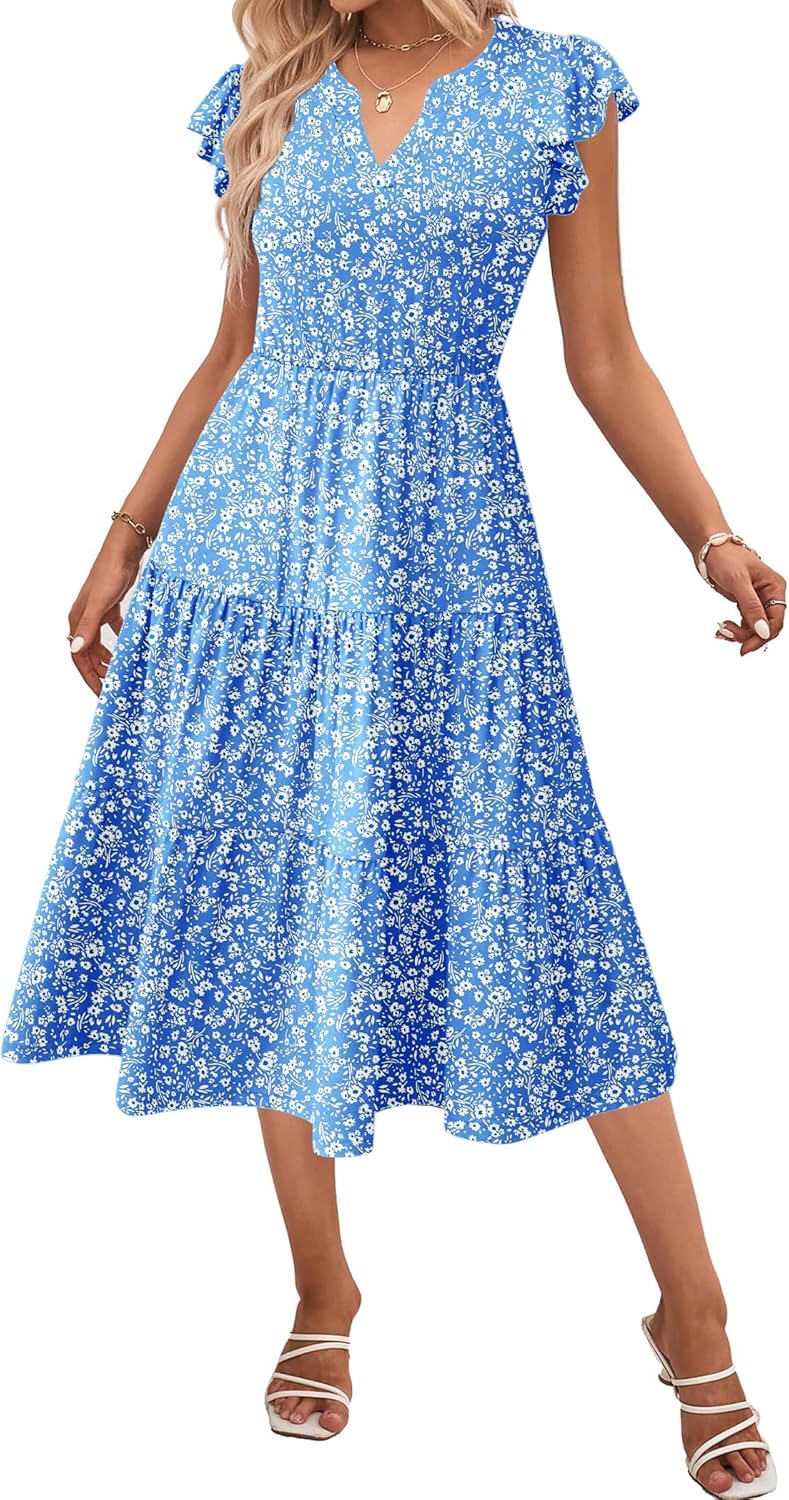 Womens Summer Casual Dresses with Ruffle Sleeves and Pockets