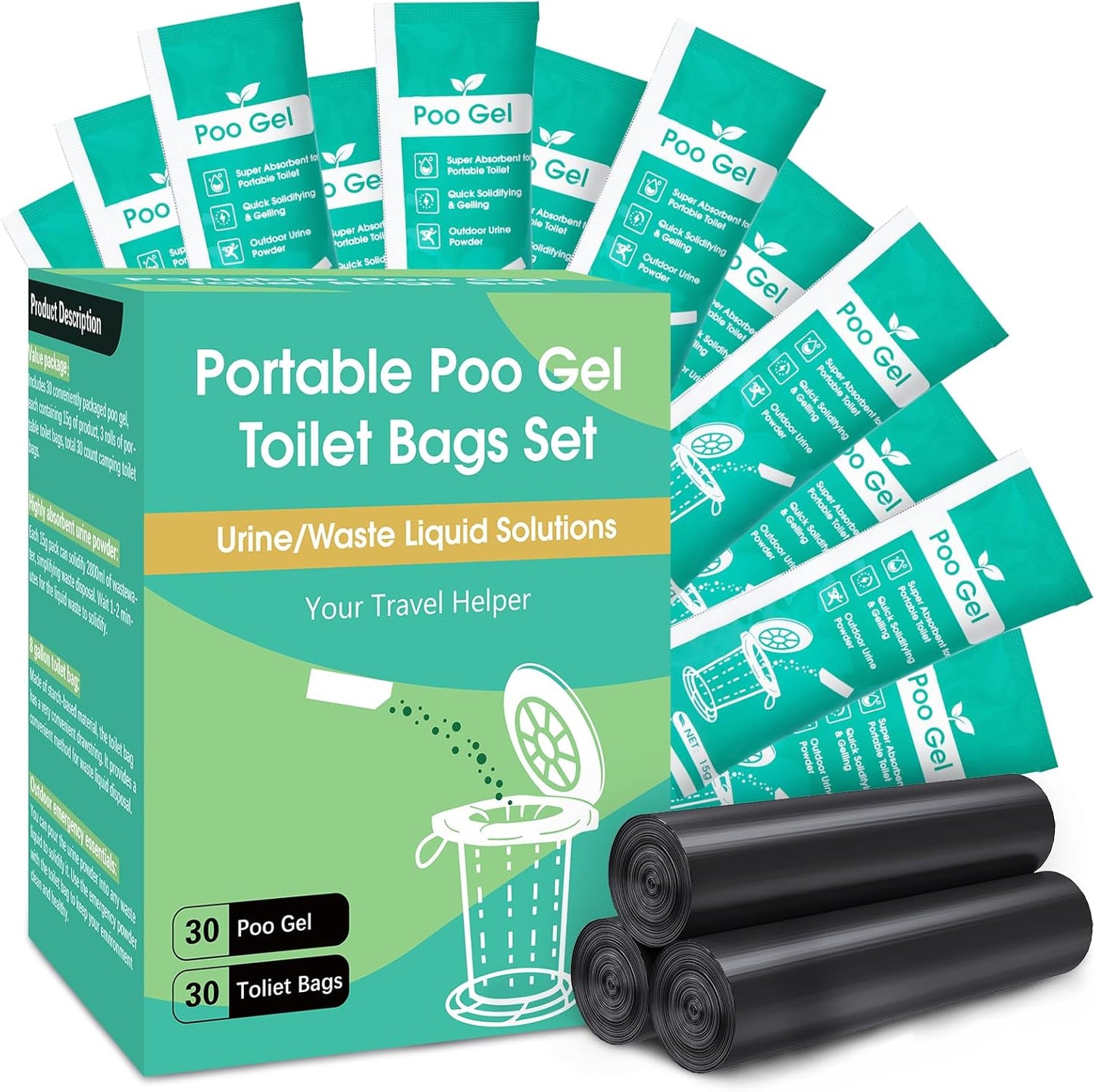 8 Gallon Camping Toilet Bags with Absorbent Gel - Pakimi