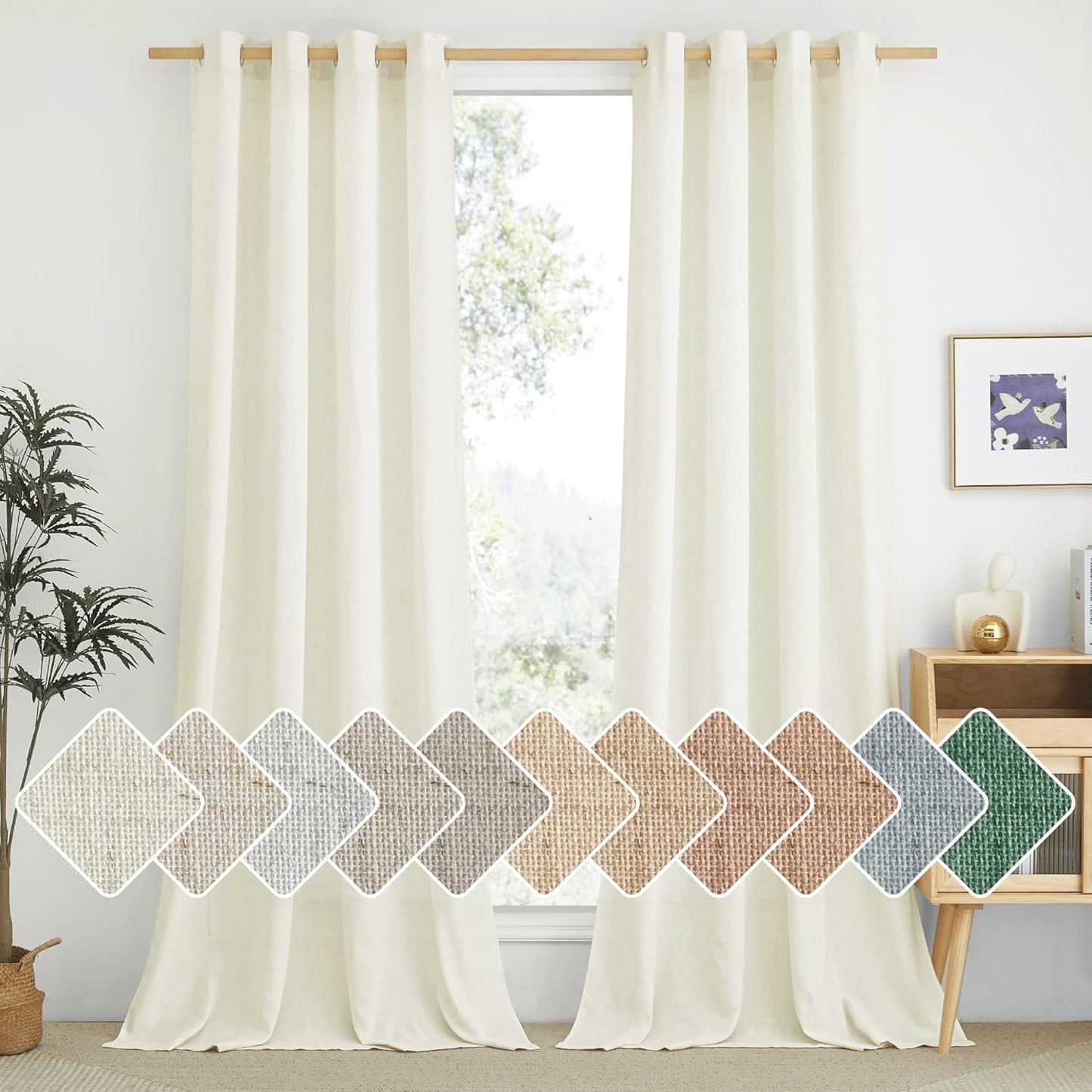 NICETOWN Privacy Off White Linen Blend Curtains for Home Decor