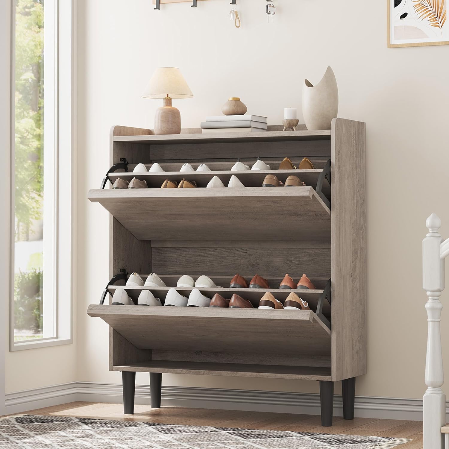 GarveeHome Shoe Cabinet with 2 Flip Drawers for Entryway
