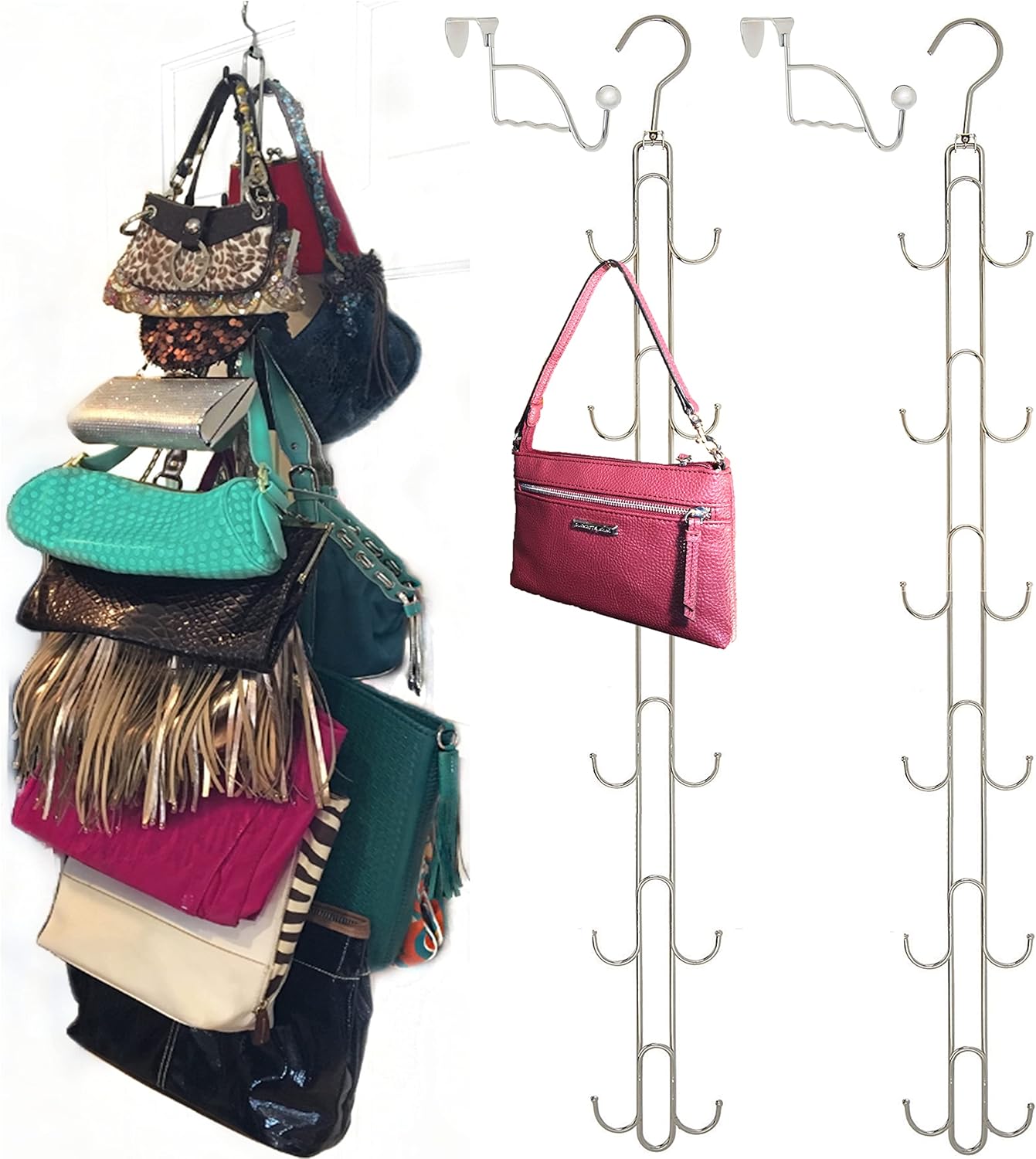 Over Door Hanging Purse Storage - Durable 360 Rotating Hooks