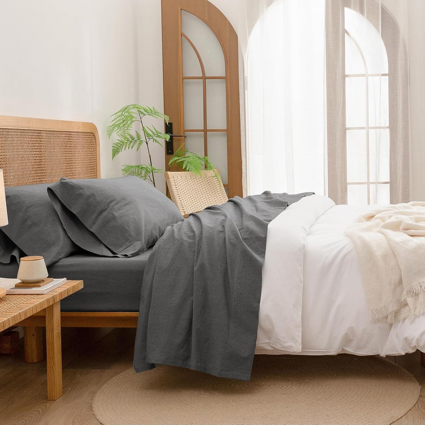 BESTOUCH Sheet Set 100% Washed Cotton for Cal King Beds