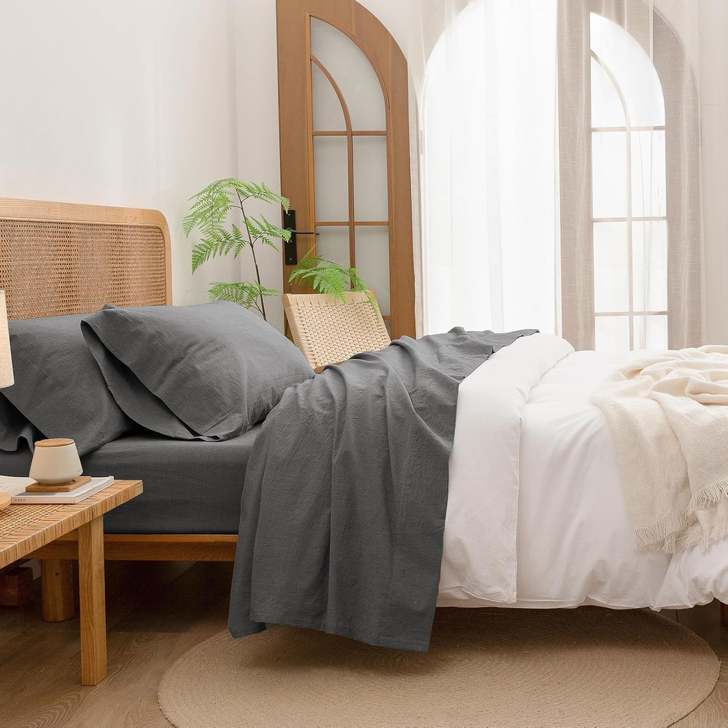 BESTOUCH Sheet Set 100% Washed Cotton for Cal King Beds