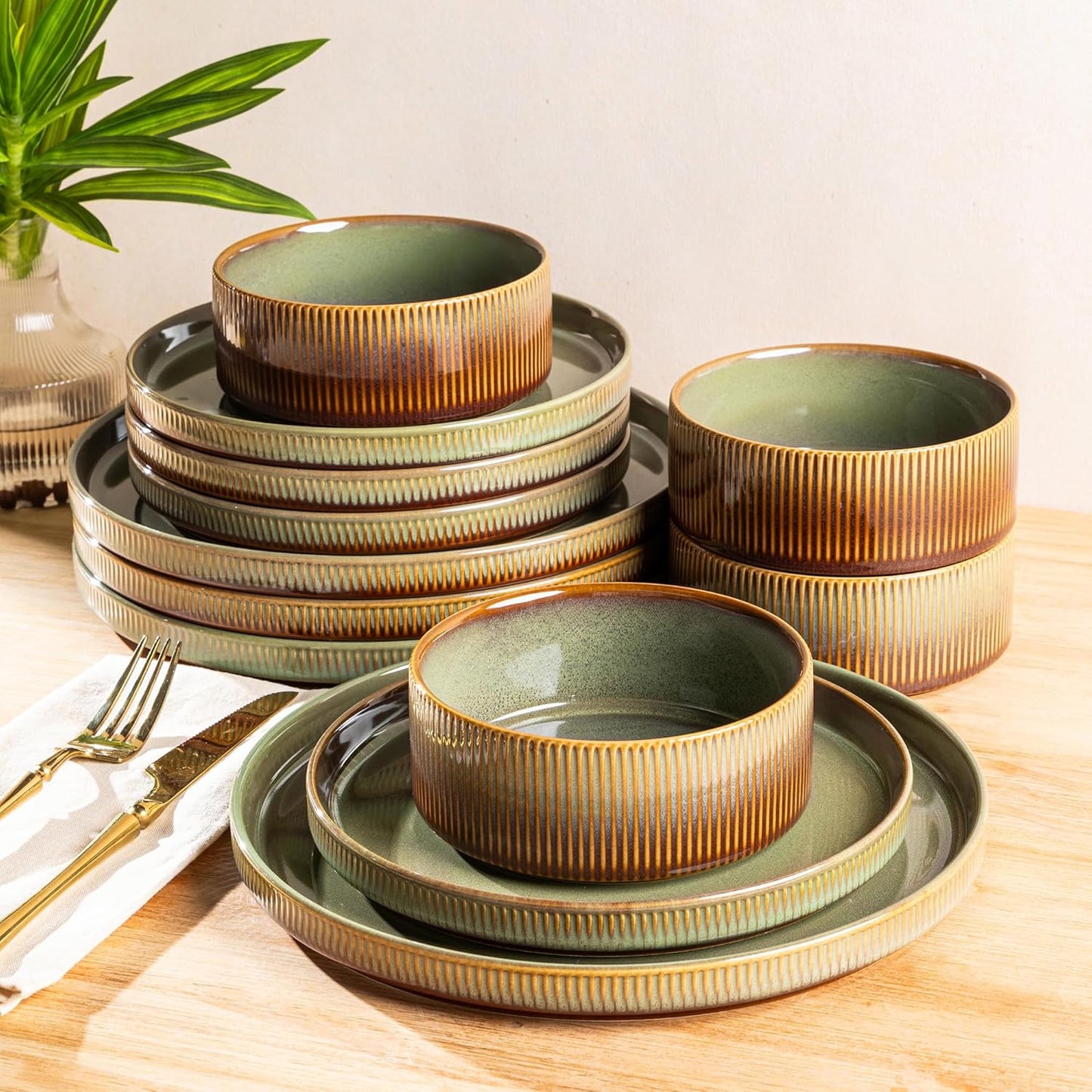 TheTerra Ceramic Dinnerware Set for 4, Unique 12-Piece Set
