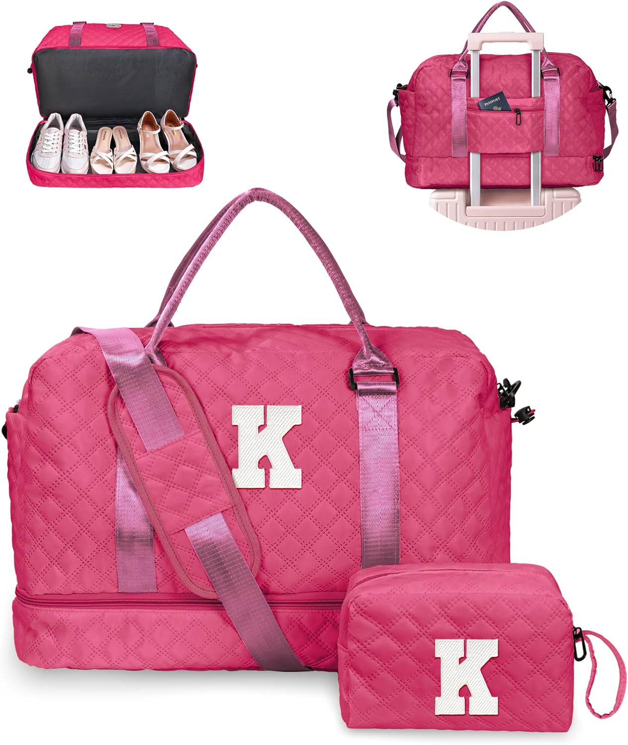 Personalized Initial Travel Bag with Shoe Compartment for Women