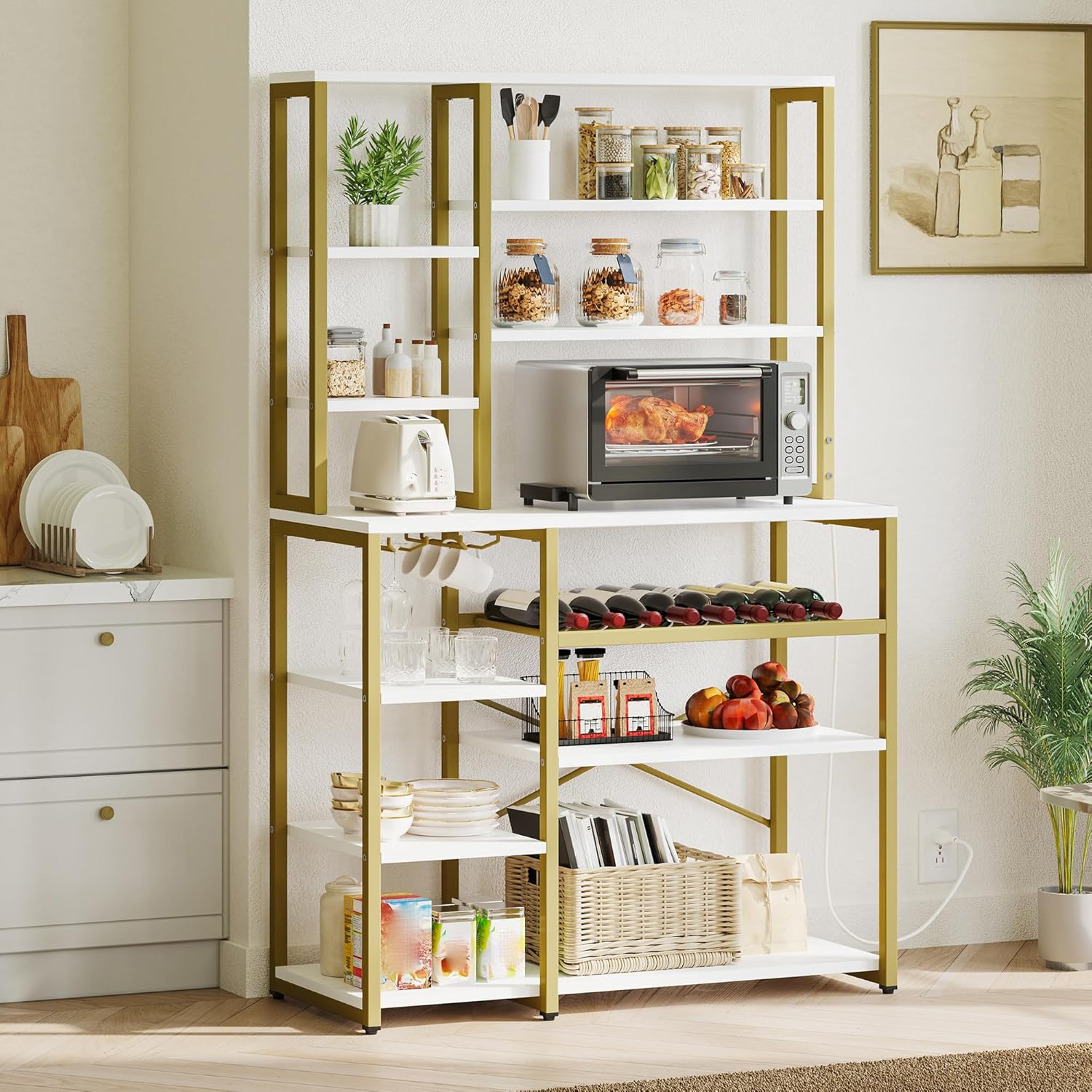 YITAHOME Kitchen Microwave Stand with Power Outlet and Storage