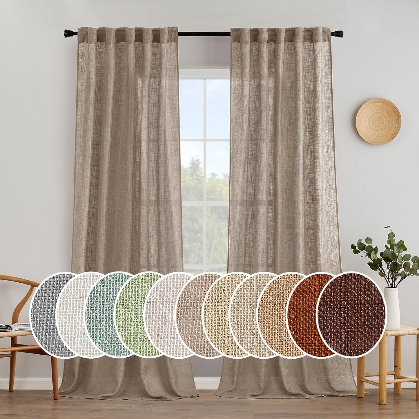 MIULEE Taupe Linen Curtains 90 Inch Length for Stylish Decor