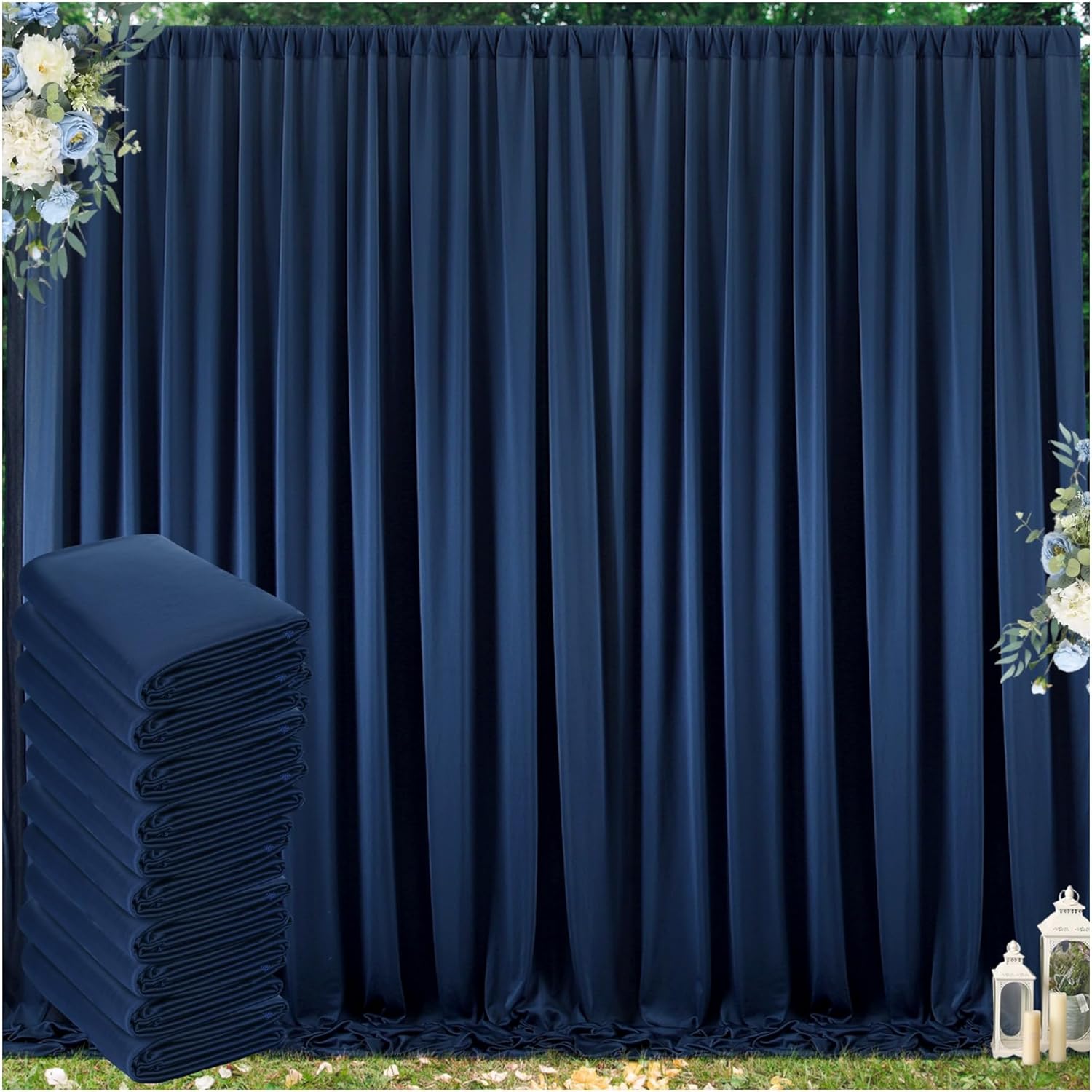 50 ft x 10 ft Navy Blue Backdrop Curtain for Parties and Events