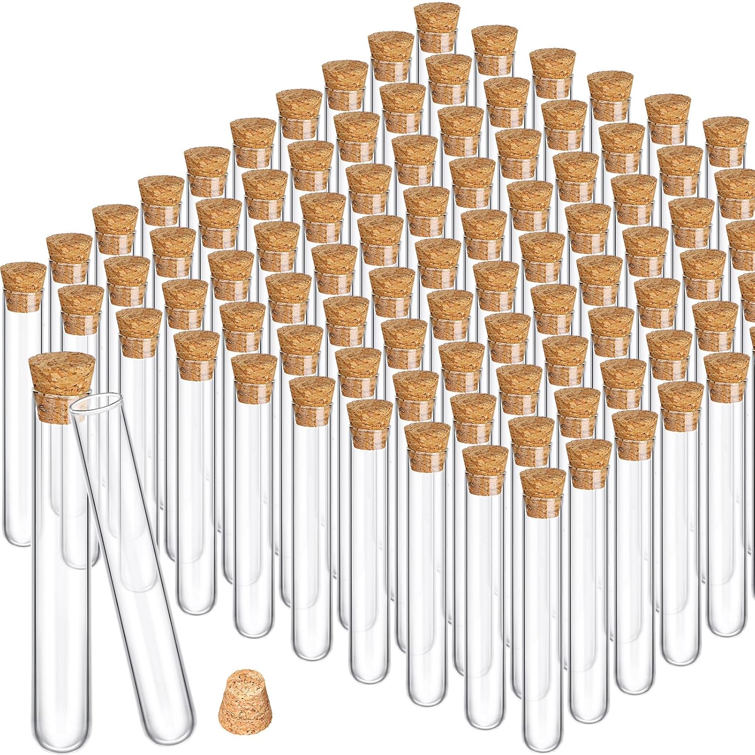 100PCS Glass Test Tubes with Cork Stoppers for Experiments