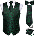 Men's Silk Paisley Vest and Necktie Set - Coordinated Formal 6PC