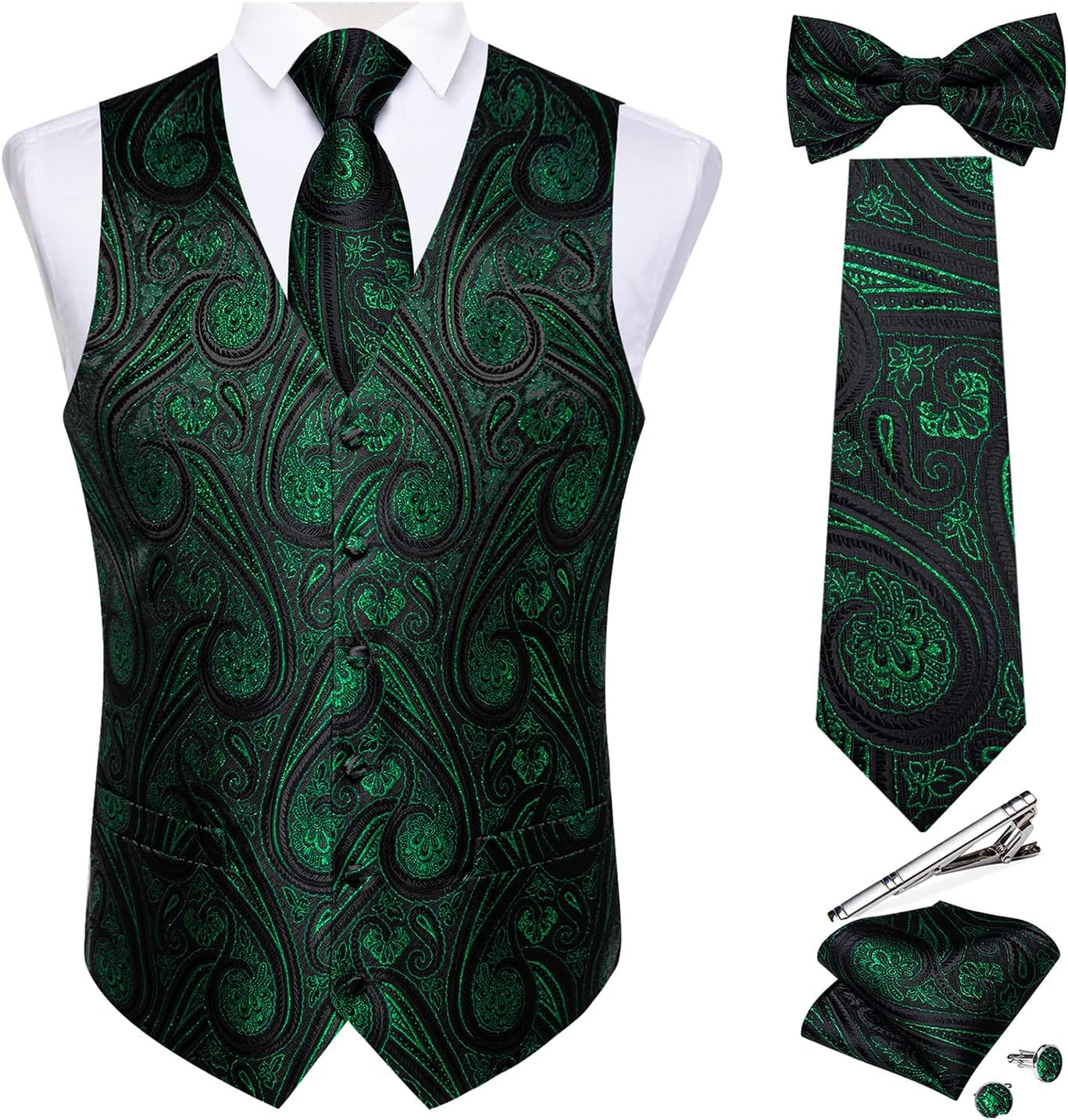DiBanGu Men's Silk Paisley Vest and Necktie Set for Weddings