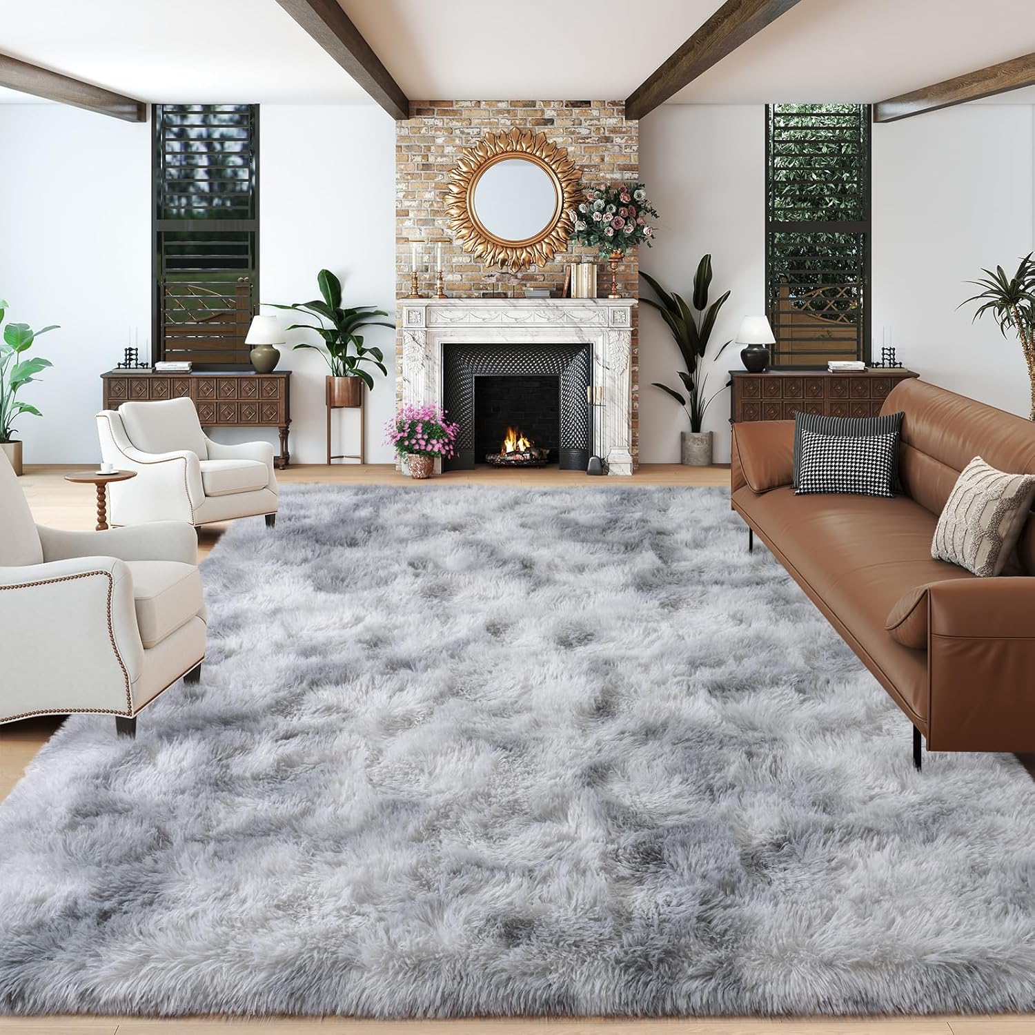 Large Area Rugs 9x12 for Living Room, Plush Thick Grey Carpet