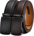 Men Ratchet Leather Belt 2Pack - Cut to Fit, Dress and Casual