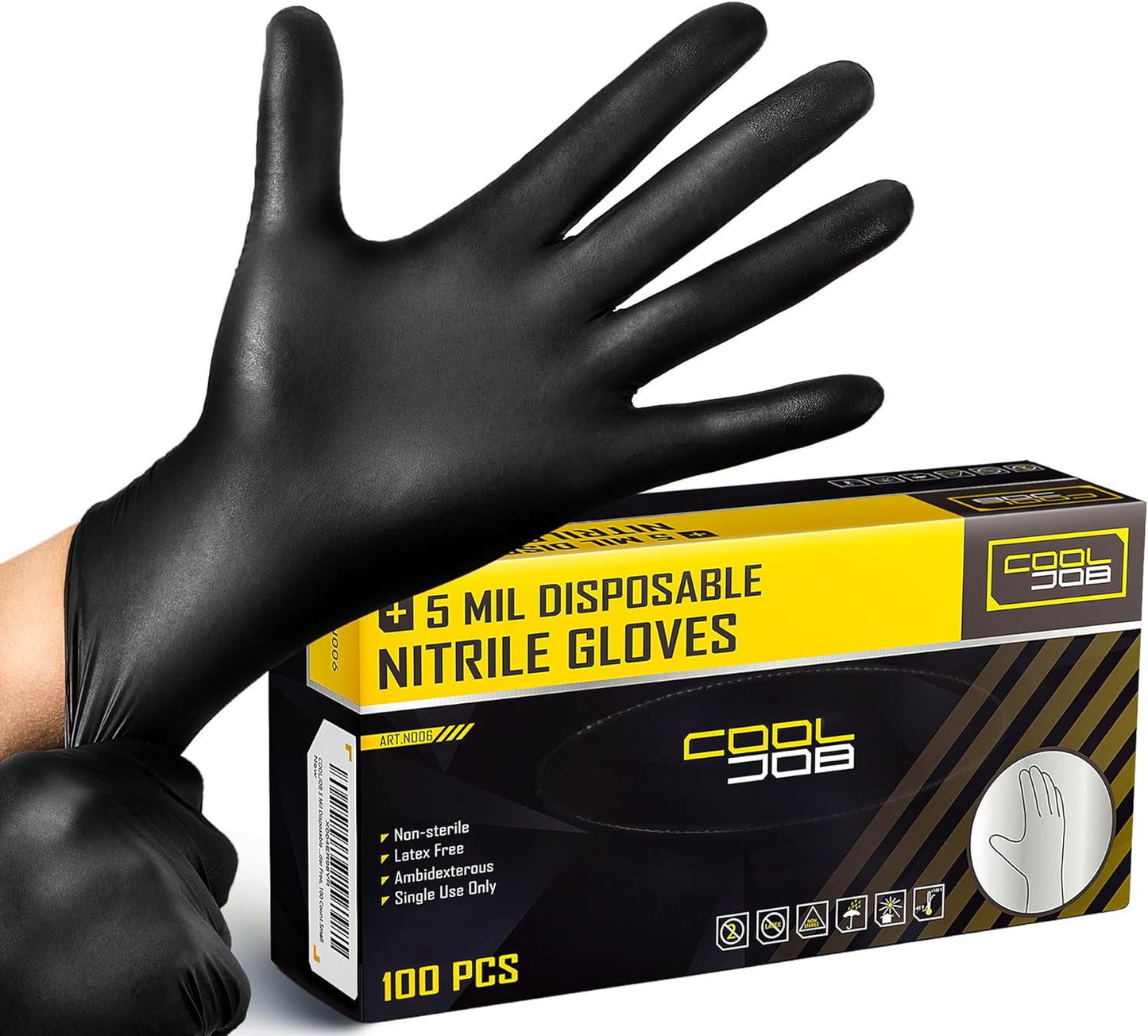 COOLJOB Heavy-Duty Black Nitrile Gloves for Men