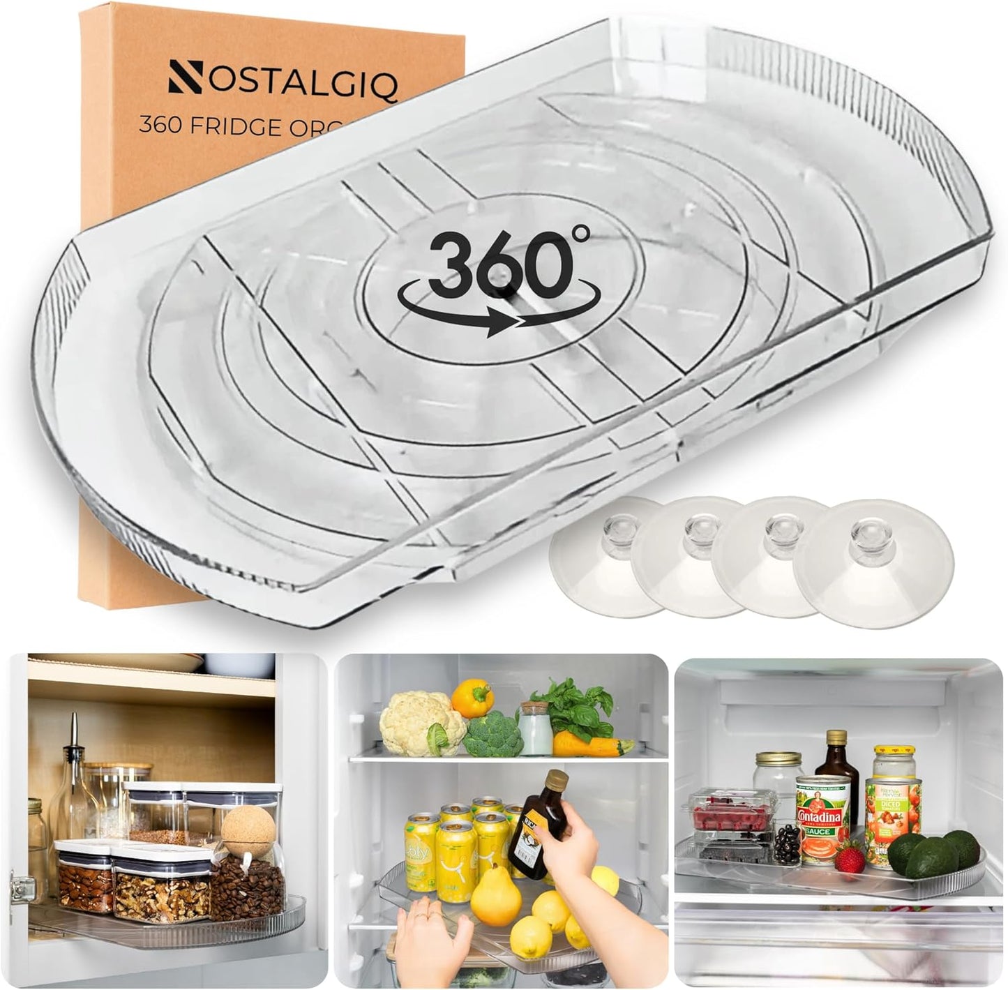NOSTALGIQ 360 Rotating Lazy Susan for Effortless Fridge Organizing