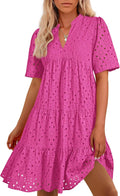 Boho Summer Mini Dress V Neck Short Sleeve - Flowy Resort Style S=US