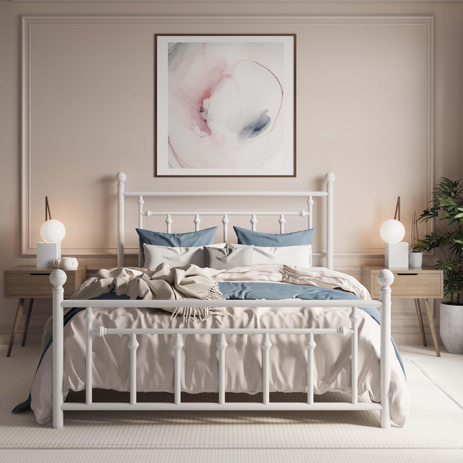 Full Size Metal Platform Bed Frame with Victorian Headboard