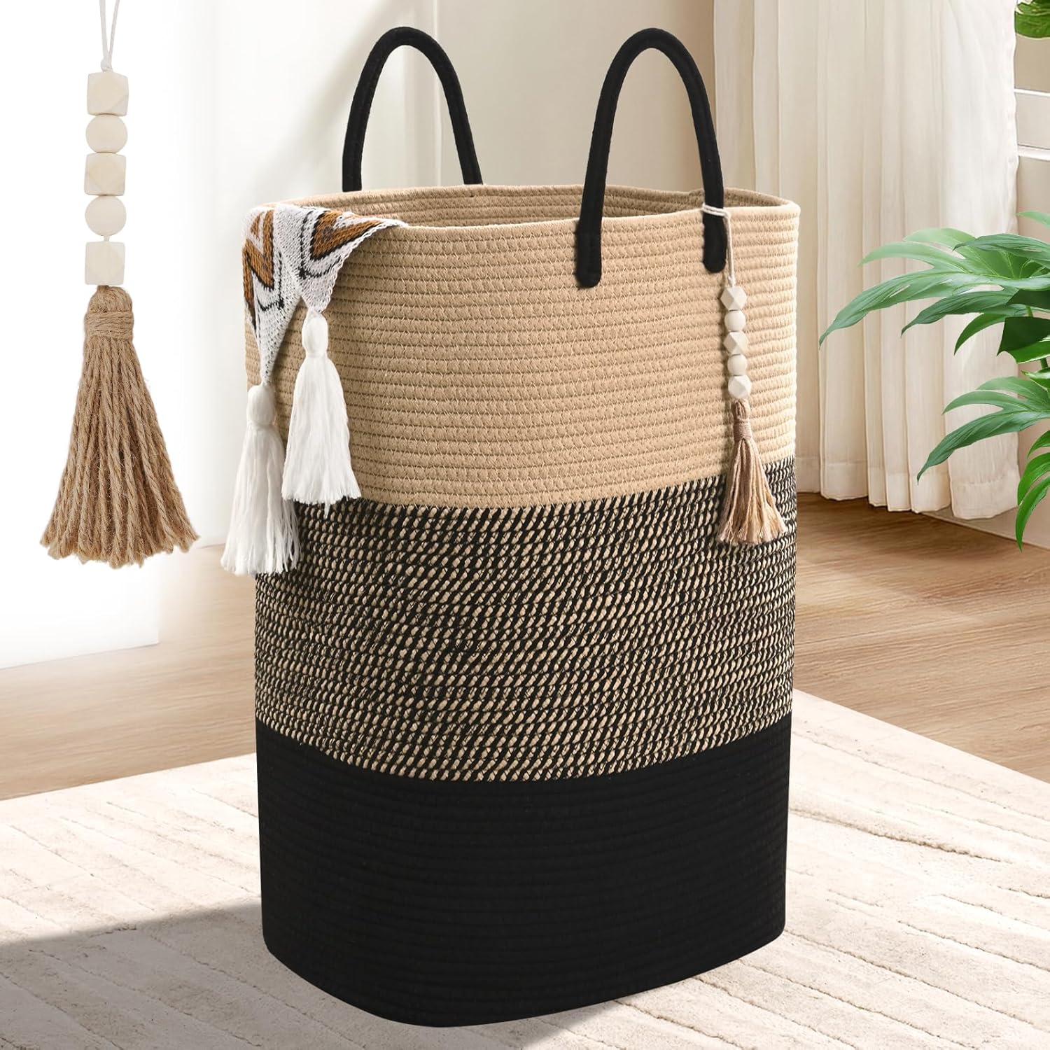 Woven Laundry Basket for Clothes, 100 L Large Rectangle Hampers