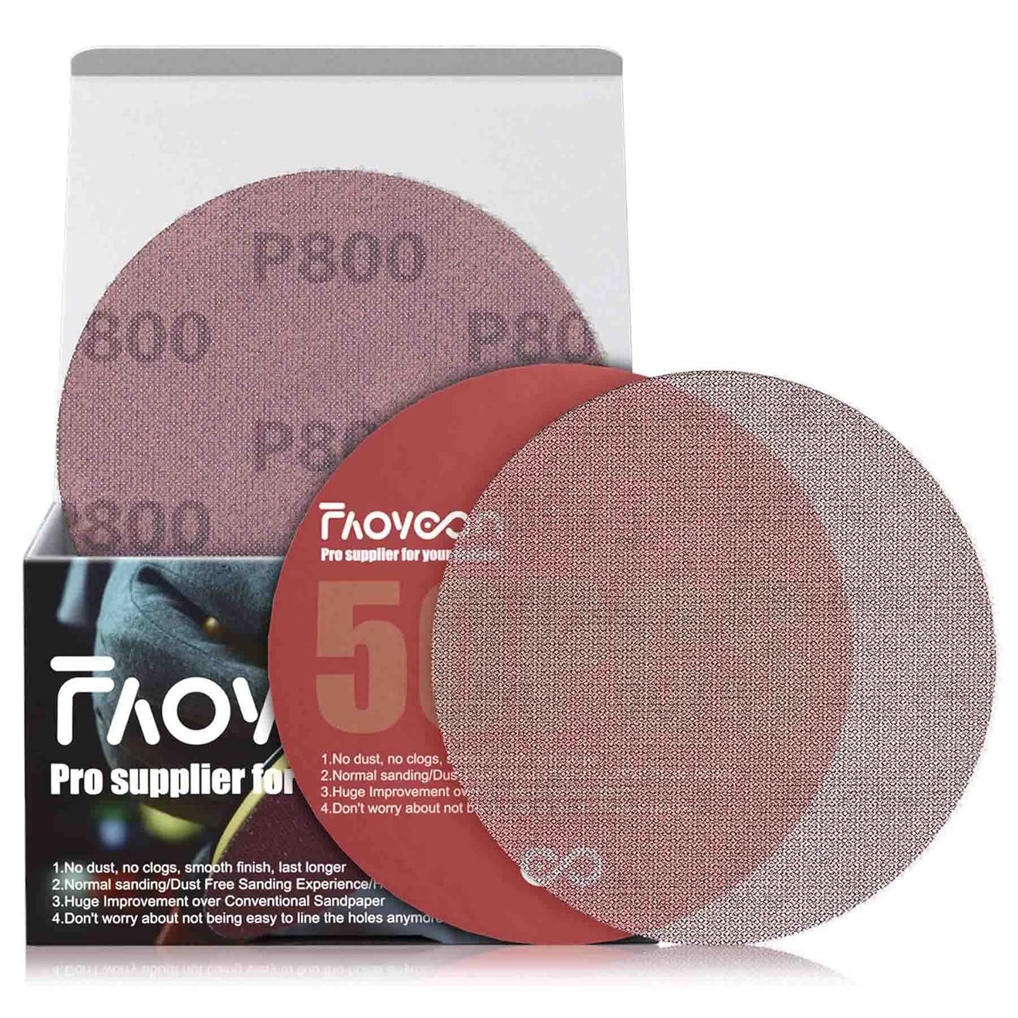 Dust-Free 5 Mesh Sanding Discs | 50-Pack 800 Grit | Anti-Clog Tech