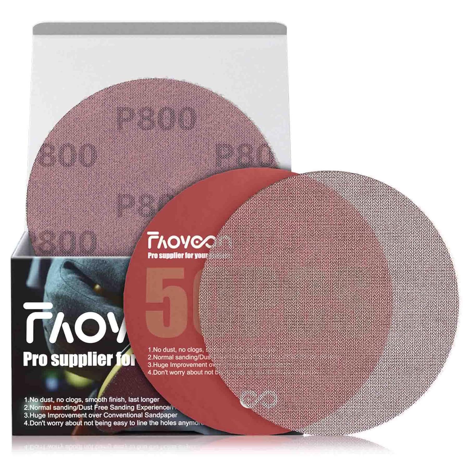 Dust-Free 5 Mesh Sanding Discs | 50-Pack 800 Grit | Anti-Clog Tech