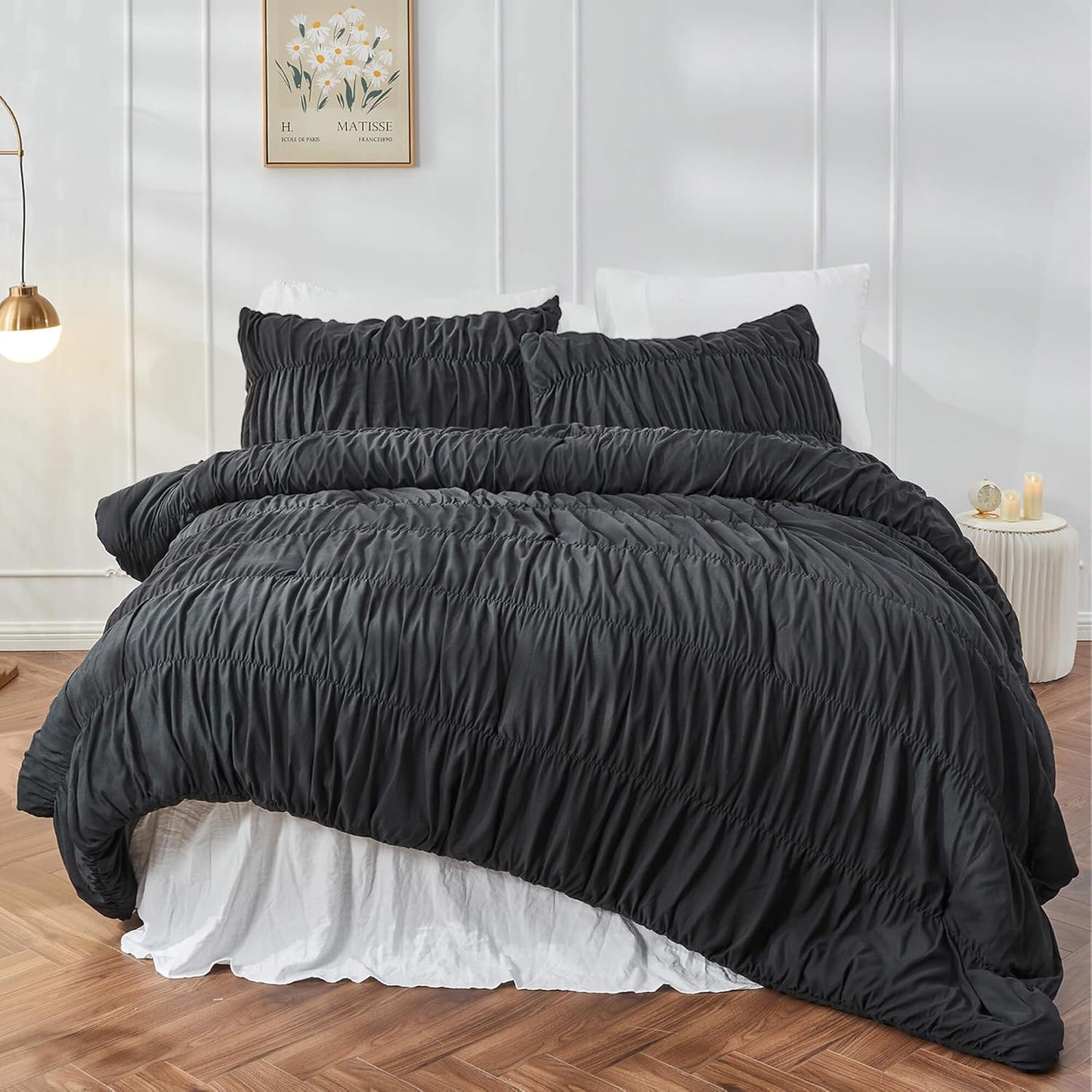 Bonlino Queen Comforter Set - Black Boho Shabby Chic Bedding