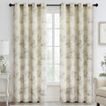 Yakamok Grey Floral Linen Curtains 84 in Panels - Light Filtering