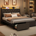 Full Size Bed Frame with Storage Headboard and Drawers - LED