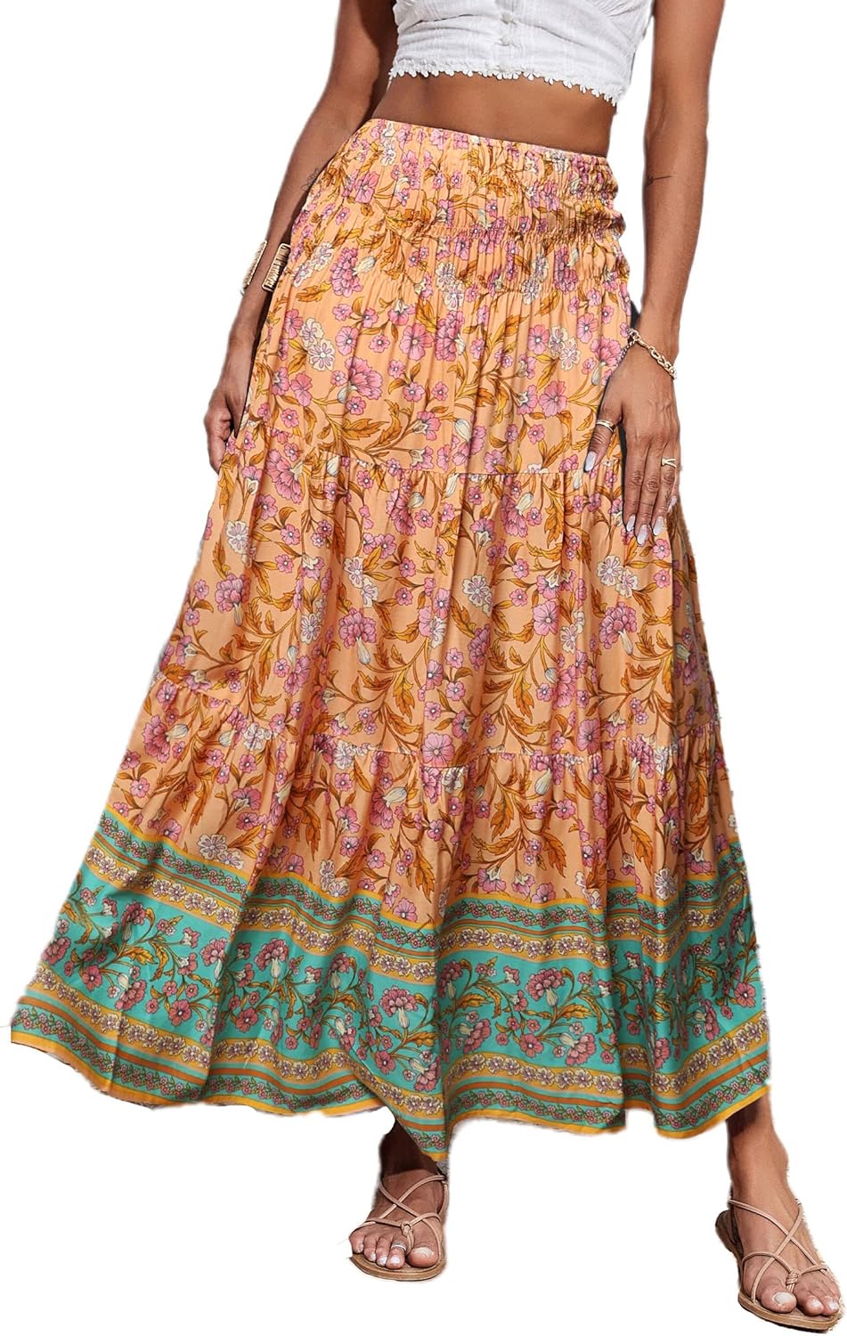 CFLONGE Summer Maxi Skirts for Women - Trendy Floral A Line