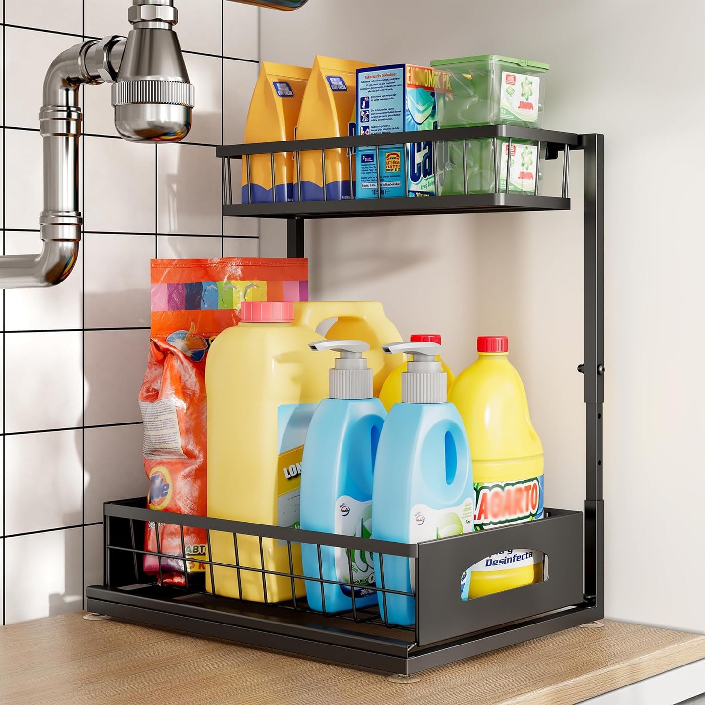 Under Sink Organizer with Slide Out Drawer for Efficient Storage
