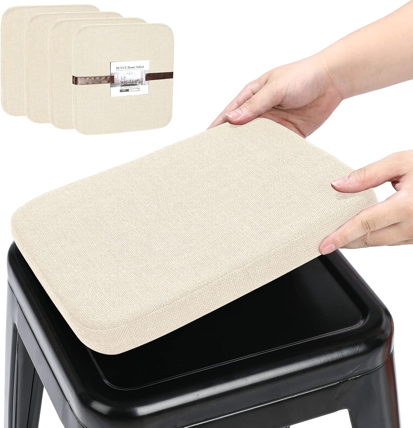BUYUE Woven Fabric Magnetic Bar Stool Cushions Set of 4