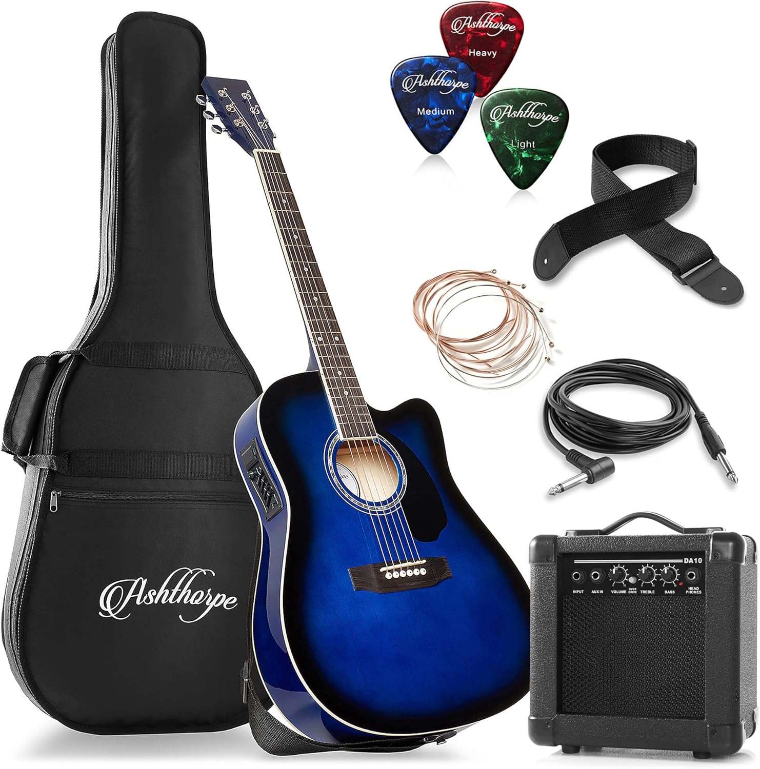 Ashthorpe Full-Size Thinline Cutaway Acoustic Electric Guitar