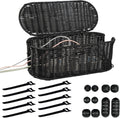 Handmade Rattan Cable Management Box in Black - 20pc Kit Included