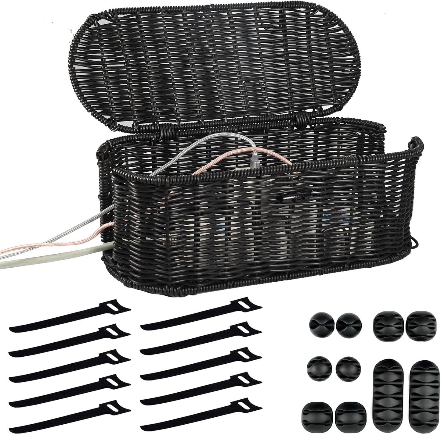 NEOVANGEL Handmade Rattan Cable Organizer Kit