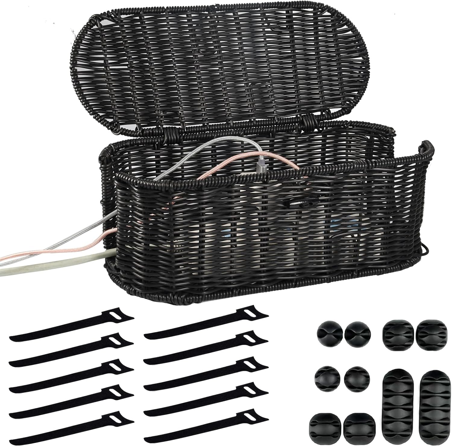 NEOVANGEL Handmade Rattan Cable Organizer Kit