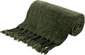 Olive Green Chenille Throw Blanket 50x60 - Soft Cozy Sofa Throw