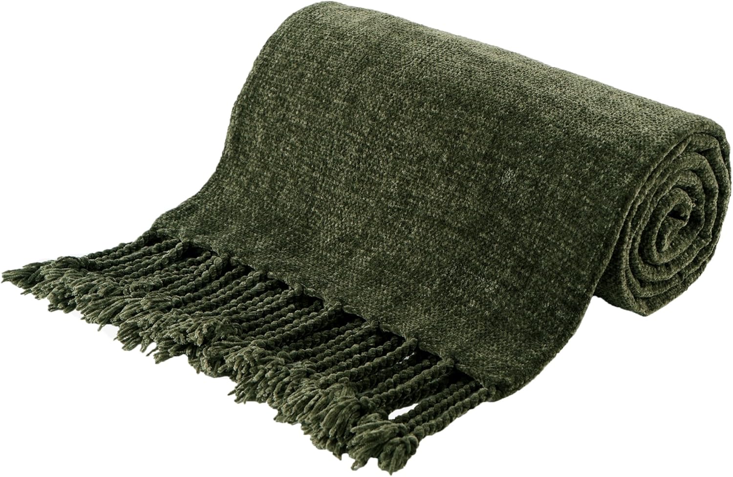 Olive Green Chenille Throw Blanket for Couch Bed Sofa Cozy
