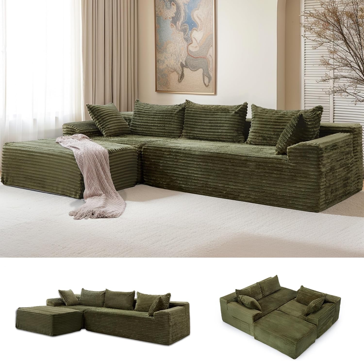 108 Inch Modular Sectional Sofa with L-Shape Chaise for Comfort
