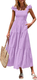PRETTYGARDEN Summer Square Neck Maxi Dress - Flowy Eyelet Style Tips