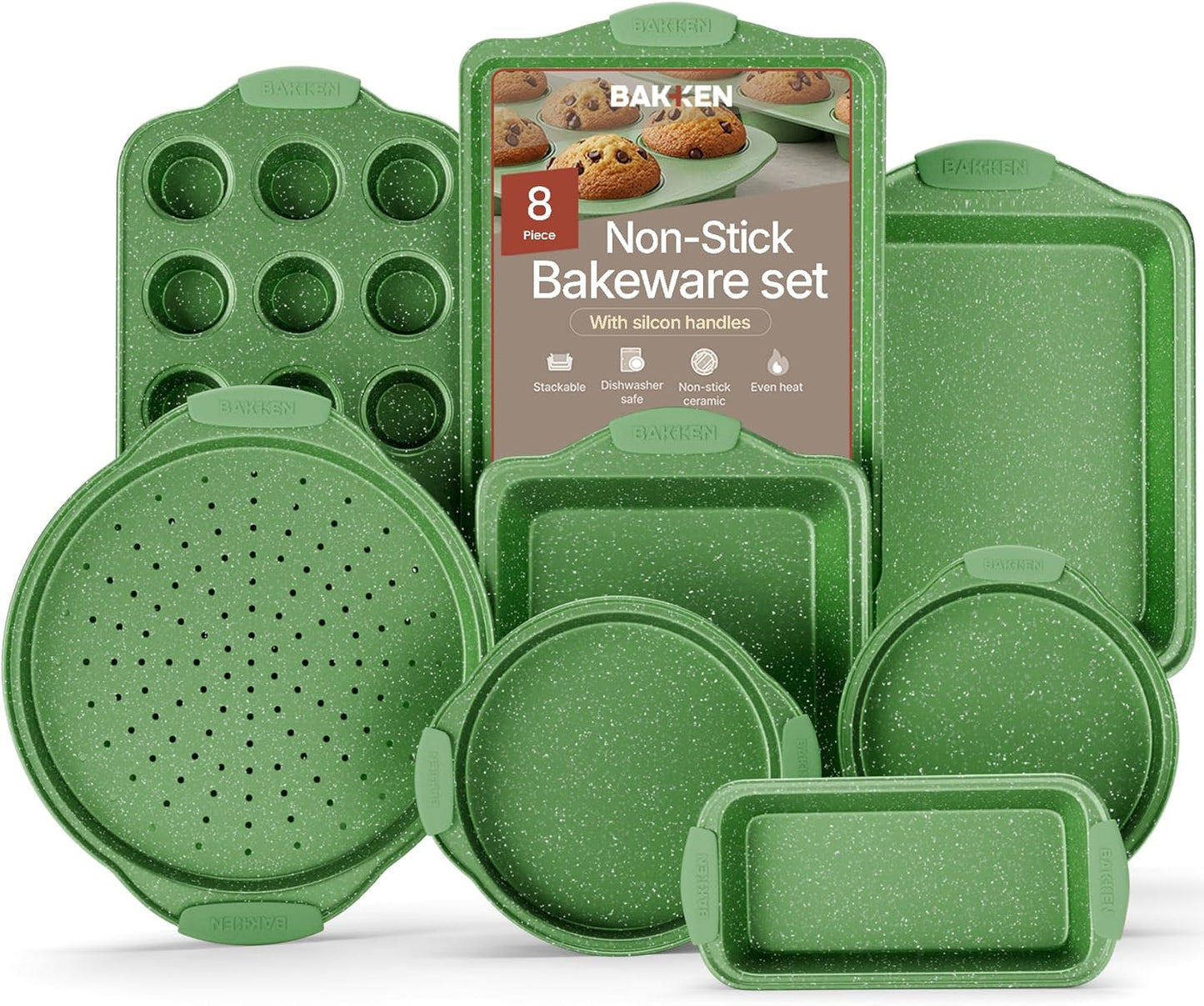 BAKKEN Kitchen Baking Pan Set - Nonstick Green Marble Coating