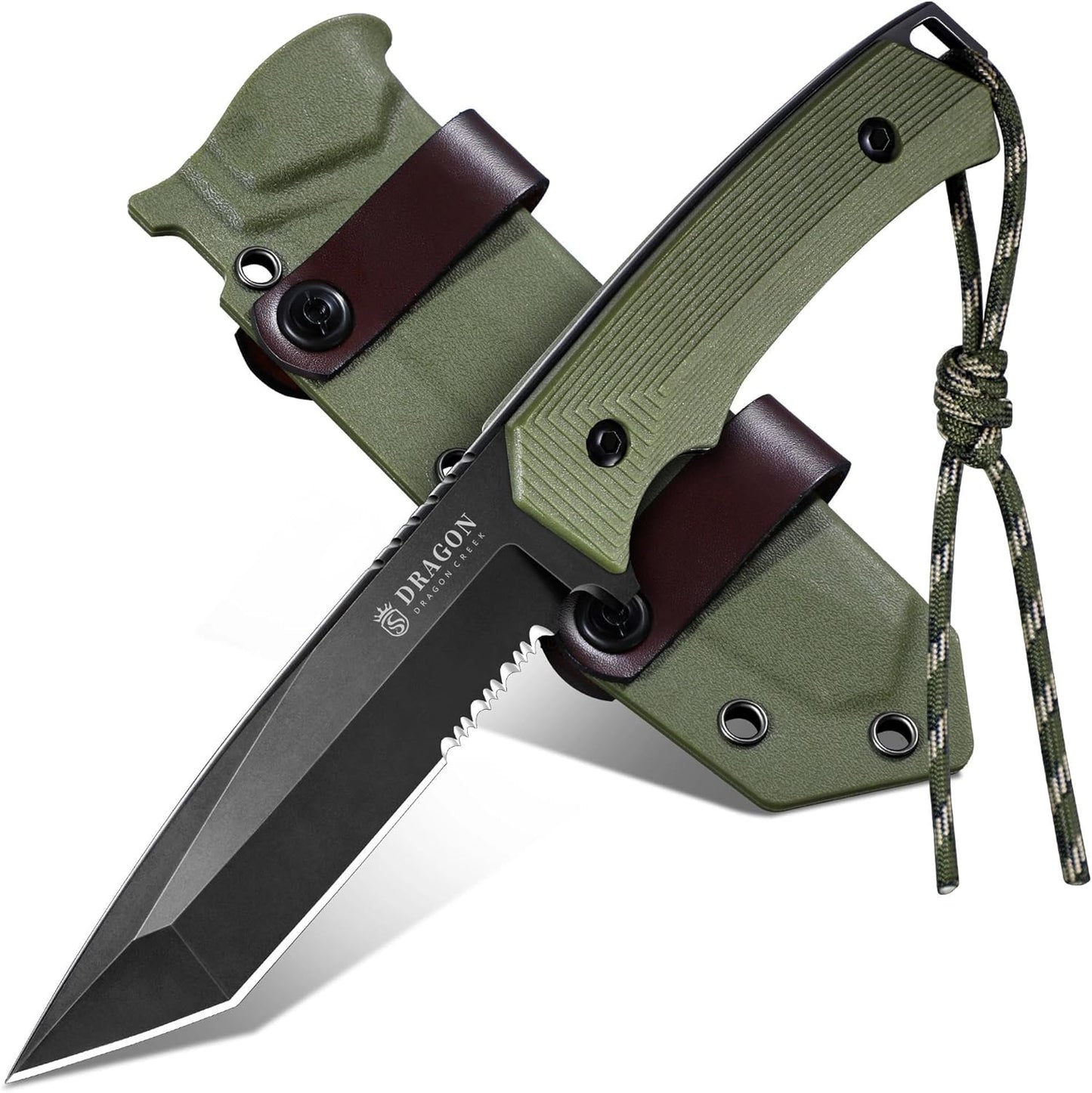 Dragon Creek Fixed Blade Knife - Full Tang Green for Outdoor Use