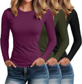 Riyiper Women's Long Sleeve Cotton Crew Neck 3-Pack - Slim Fitted body