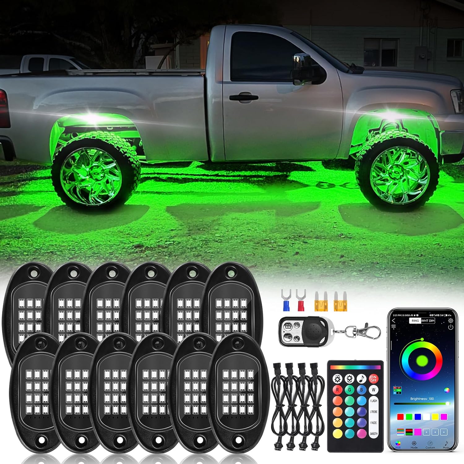 12Pods RGB LED Rock Lights Kit for Trucks and Off-Road Vehicles