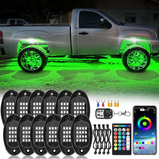 12Pods RGB LED Rock Lights Kit for Trucks and Off-Road Vehicles
