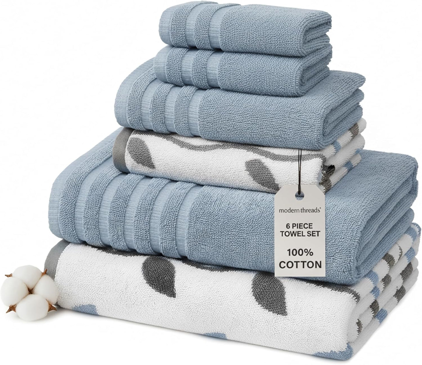 Modern Threads Organic Vines 6-Piece Cotton Towel Set in Blue