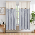 Blue Stripe Cotton Linen Curtains 2 Panels 52 x 63 in - Farmhouse